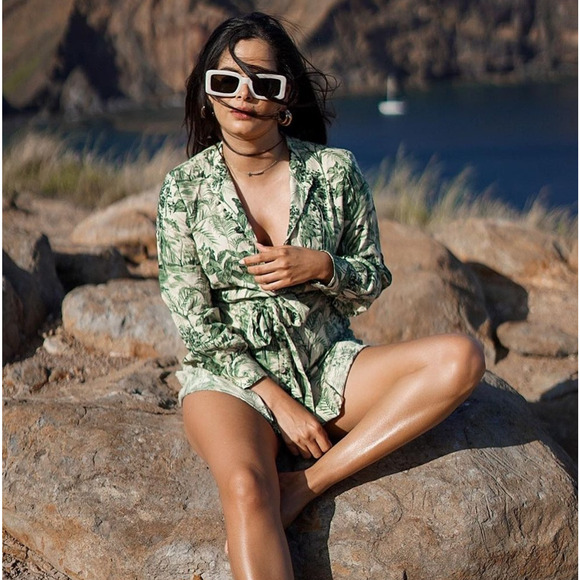 🌿 ZARA Green Printed Shirt Dress NWT | Belted Long Sleeve Collared M - Picture 7 of 16